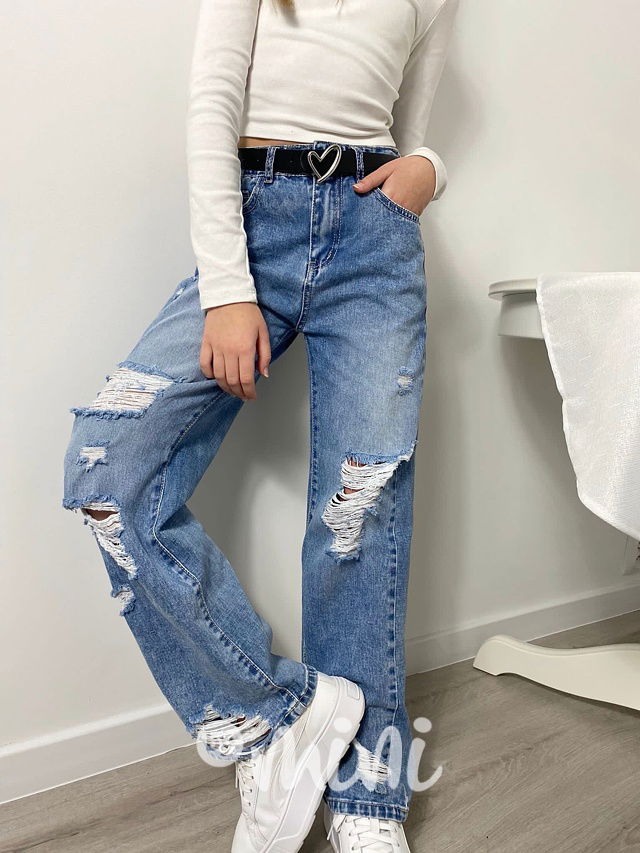 Fashion ripped jeans švédy s páskem