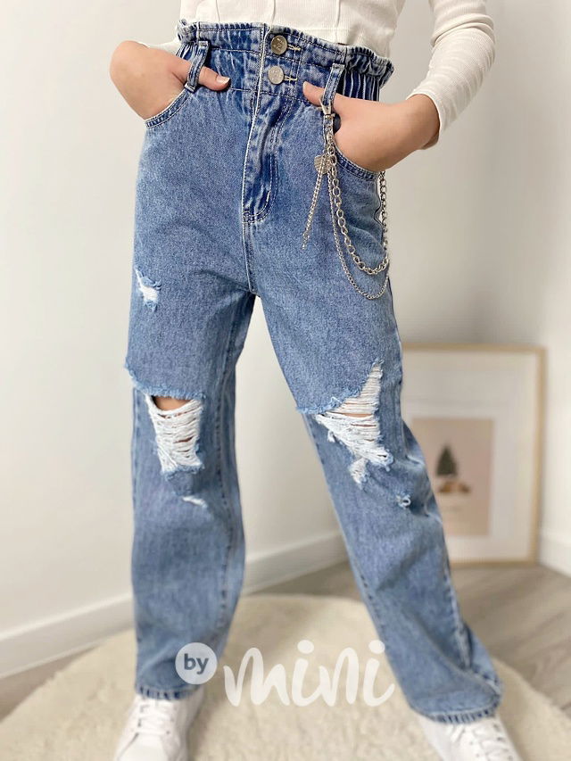 Fashion ripped jeans s řetízkem