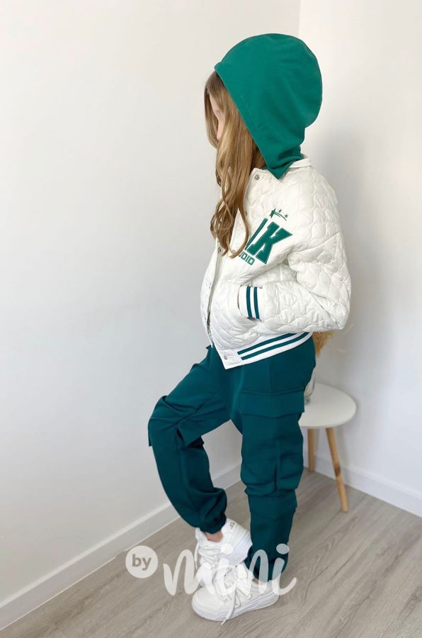 Jarní prošívaná hoodie bunda ivory/smaragd