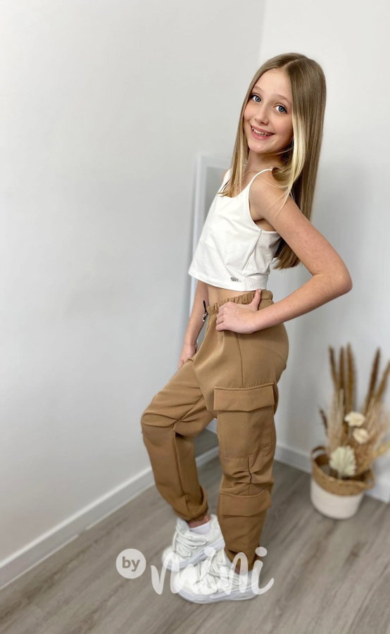 Jarní sporty cargo kapsáče beige