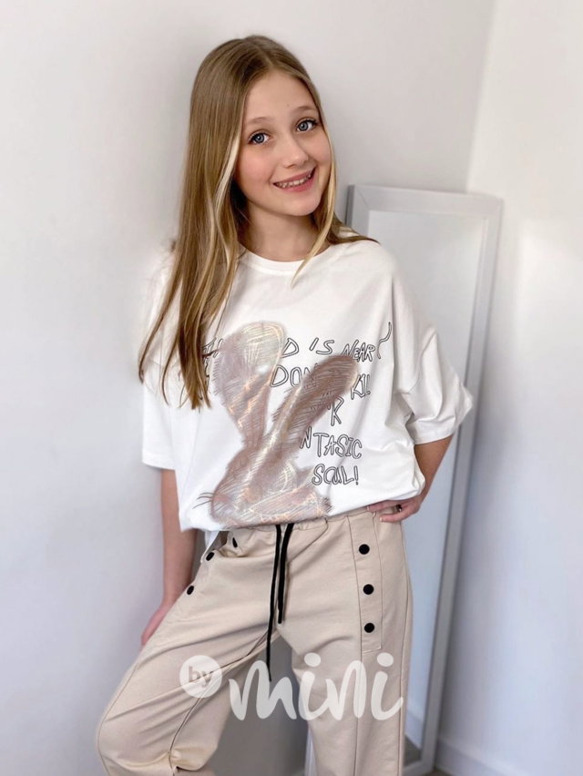 Premium oversize triko metallic bunny white