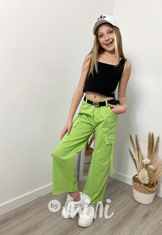 Široké kapsáče s páskem green apple