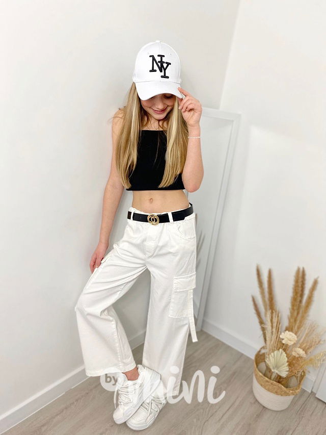 Široké kapsáče s páskem white