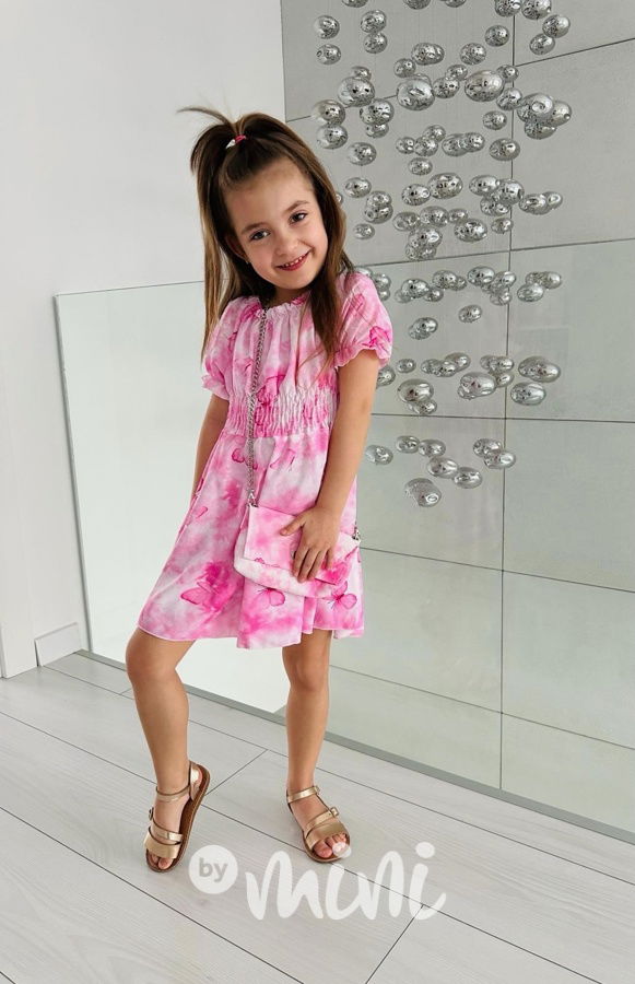 Motýlkové boho šaty s kabelkou pink