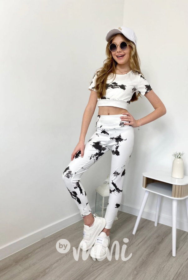 SPLASH crop top + legíny white/black