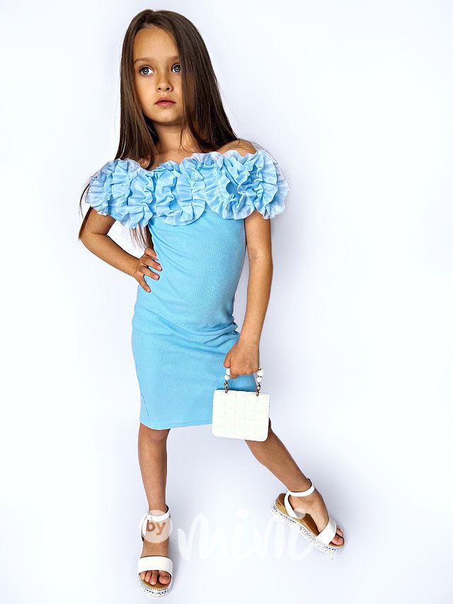 PREMIUM šaty s řasením baby blue