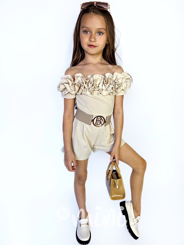 Maxi frill letní elegant overal béžový