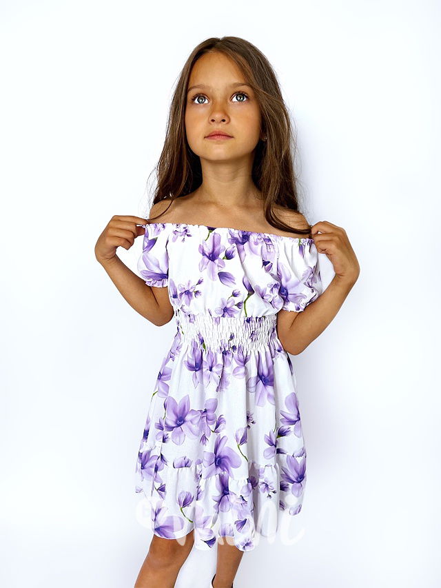 Květované šaty s kabelkou lila