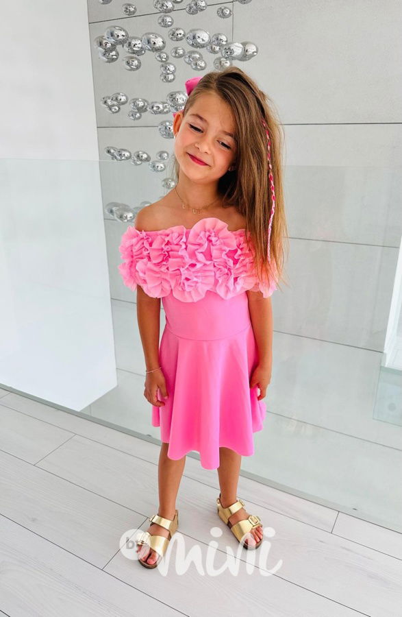 Maxi točivé šaty frill růžové