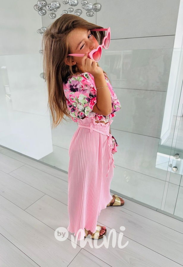 Flower blůzka + plisované kalhoty + kabelka pink