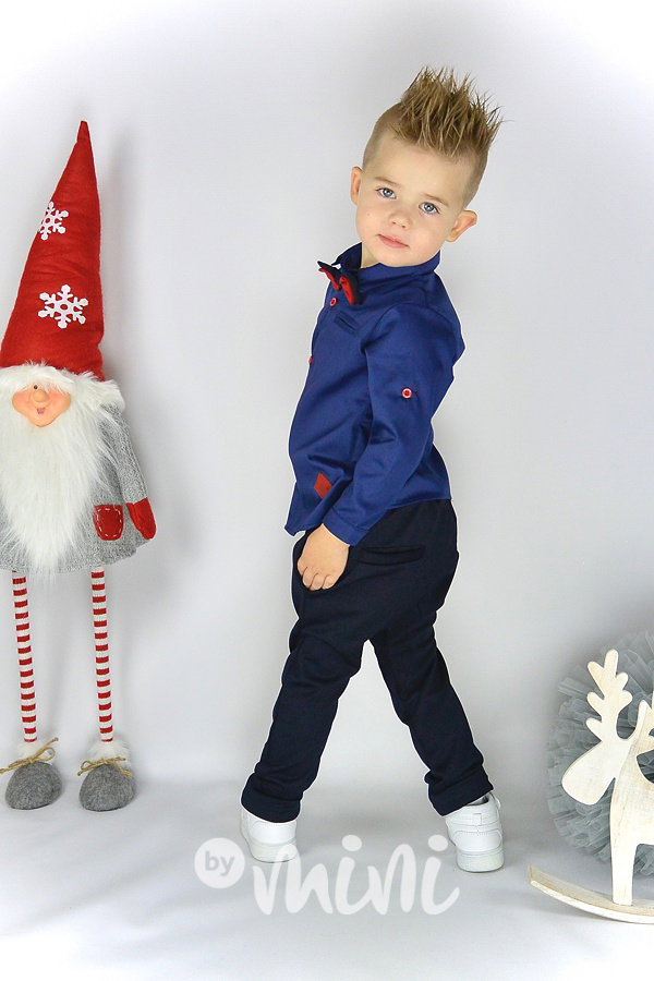 Modrá košile + motýlek + kalhoty