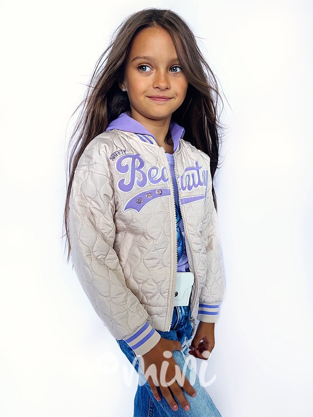 Beauty prošívaná hoodie bunda beige/lila