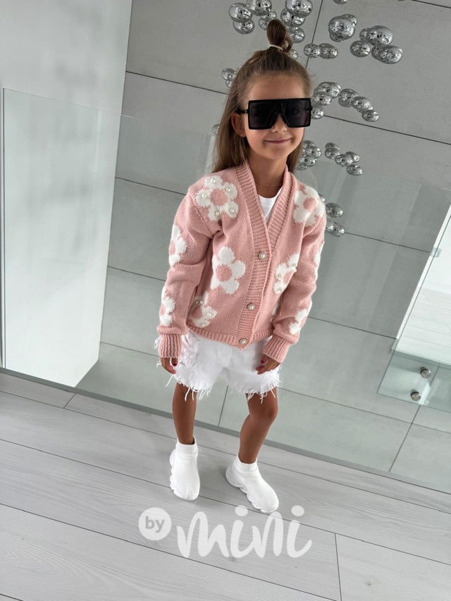 Flower svetřík s perličkami růžový