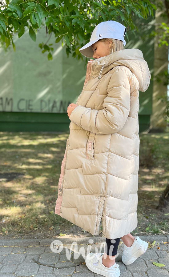 Ultra dlouhý zimní kabát béžový
