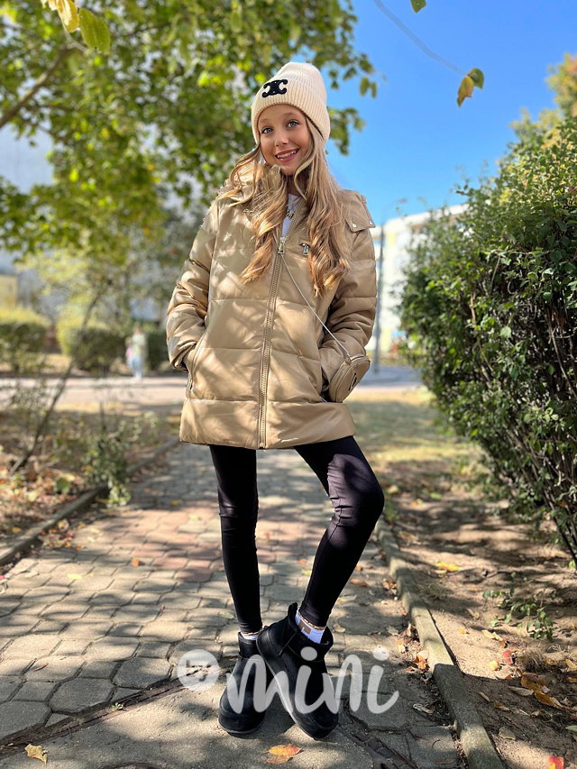 Eco leather zimní bunda s kabelkou béžová