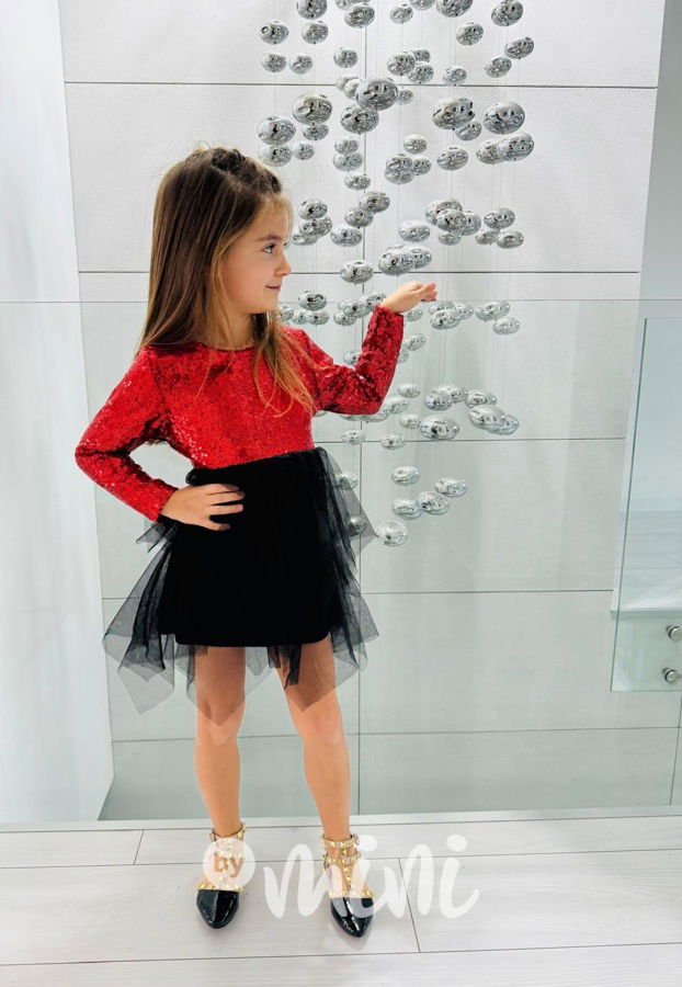 Tylové šaty s flitry red/black