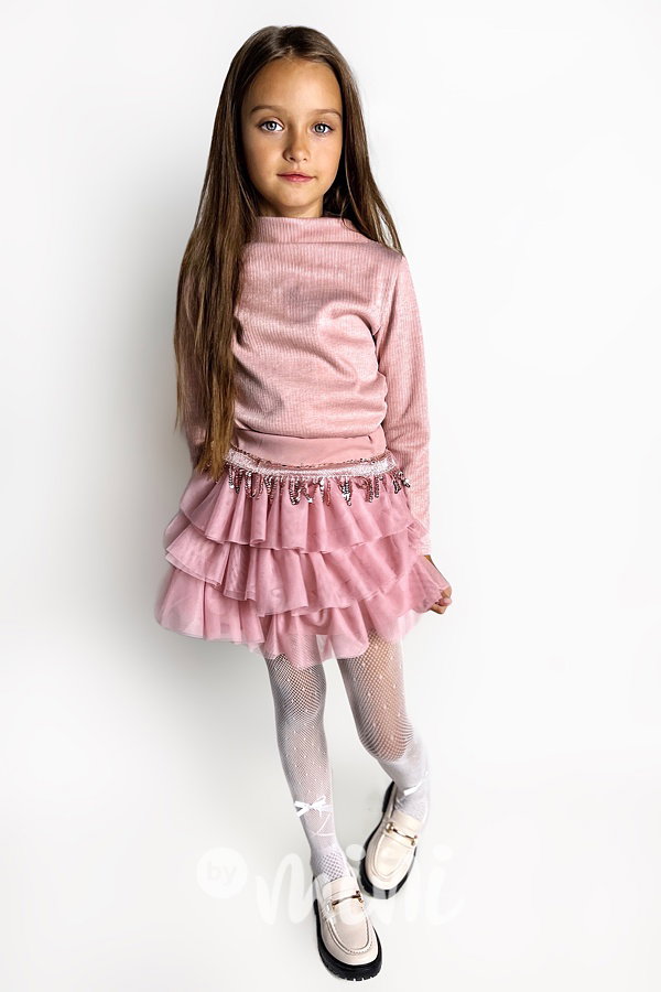 Růžová řasená sukýnka s flitry PINK