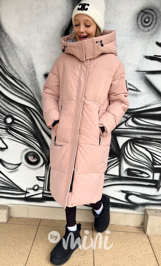 Maxi dlouhý zimní kabát SPORTY pudder pink