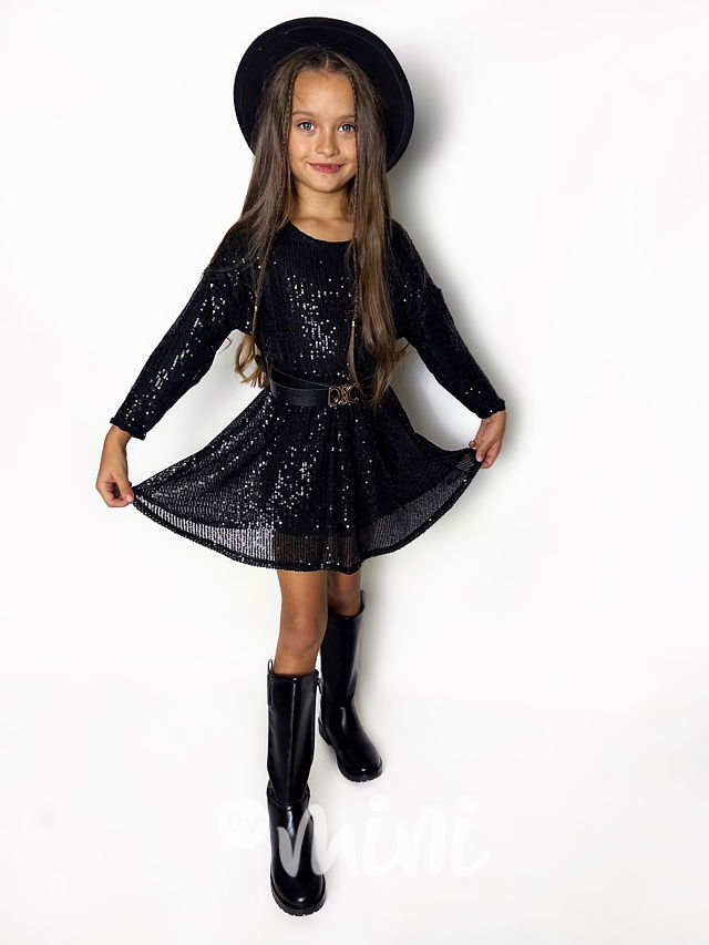 Flitrové šaty s páskem černé