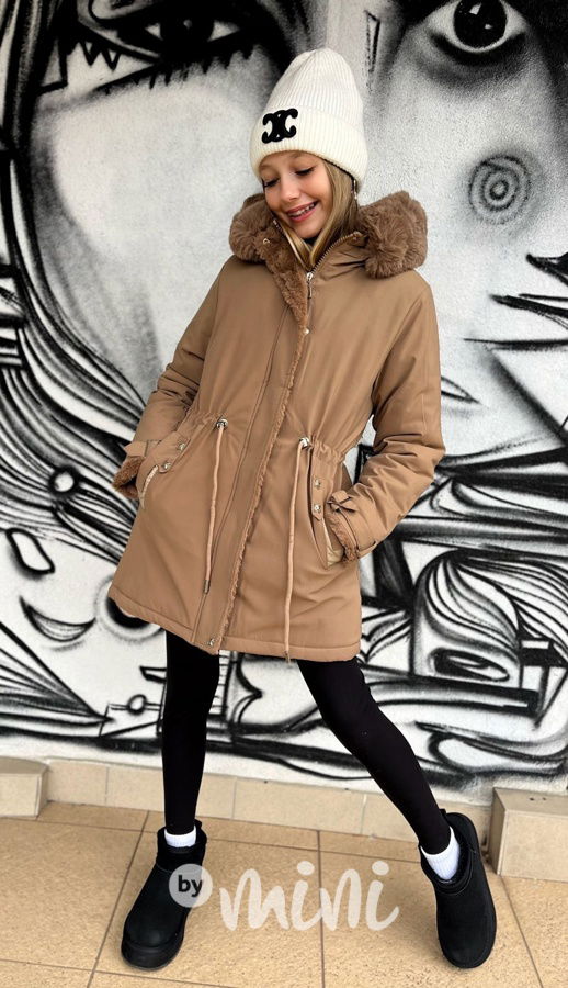 Zimní kožíšková parka béžová