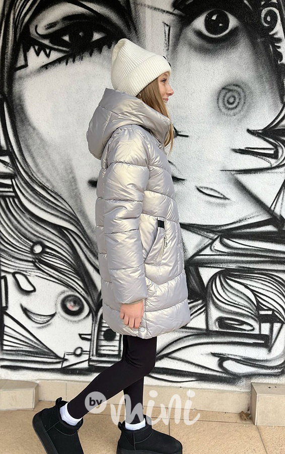 Zimní metalický kabát silver