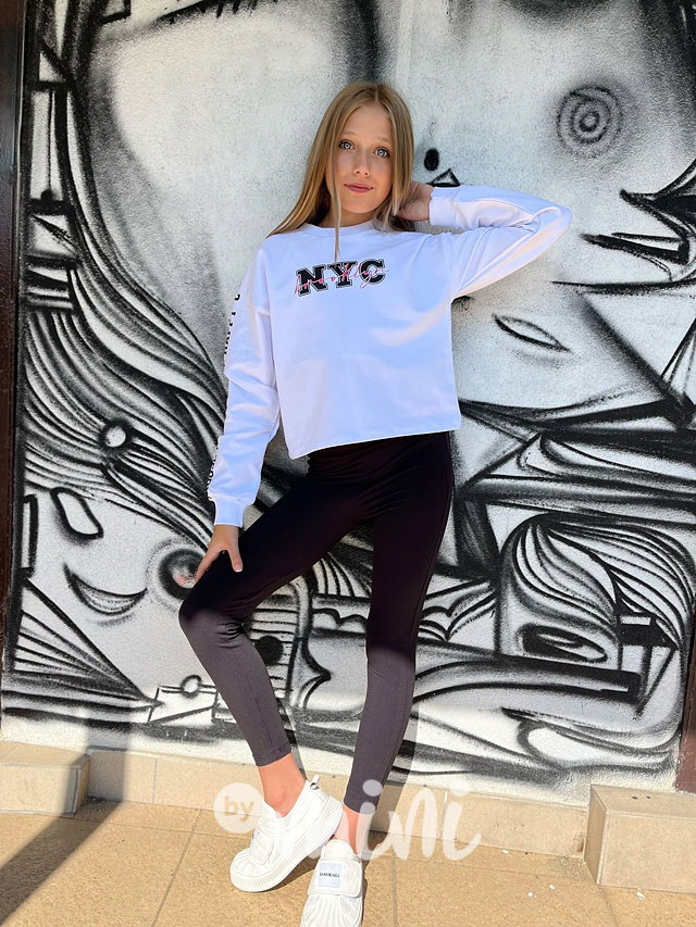 NYC crop mikina bílá