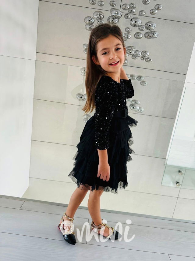 PREMIUM černé flitr šaty s tylem