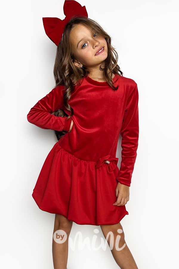 Soft velur šaty s balonovou sukní červené