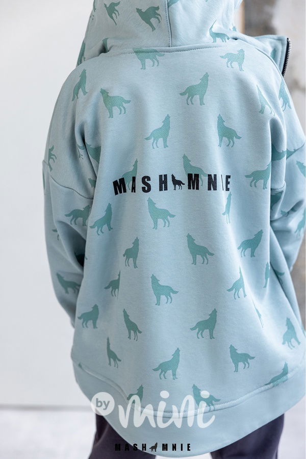 Mash Mnie long mikina na zip WOLF ice mint
