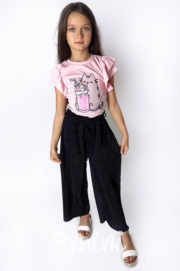Pusheen milk shake blůzka s řasením pink