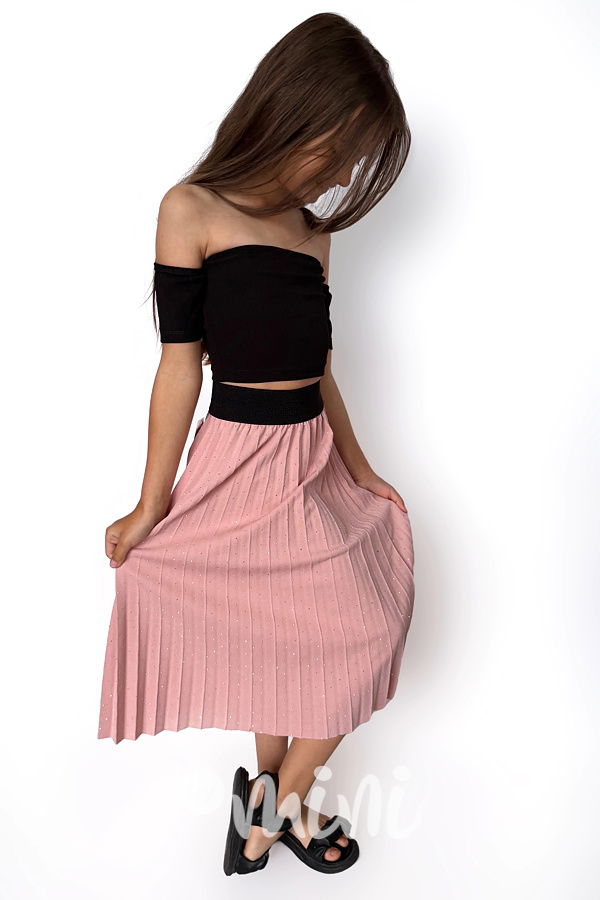 Midi plisovaná sukně s kamínky pudder pink