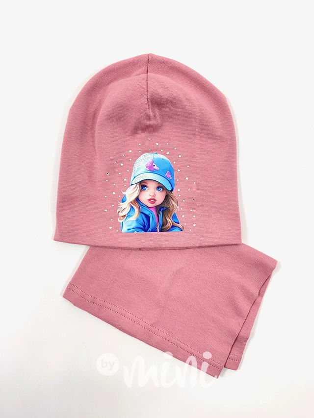 GIRL čepice s kamínky + nákrčník