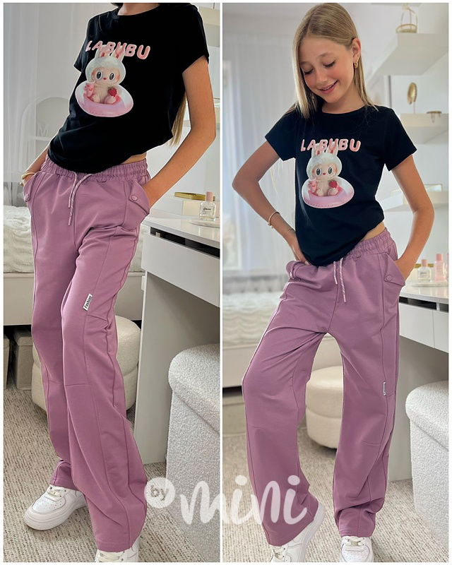 FASHION maxi volné lounge tepláky lila