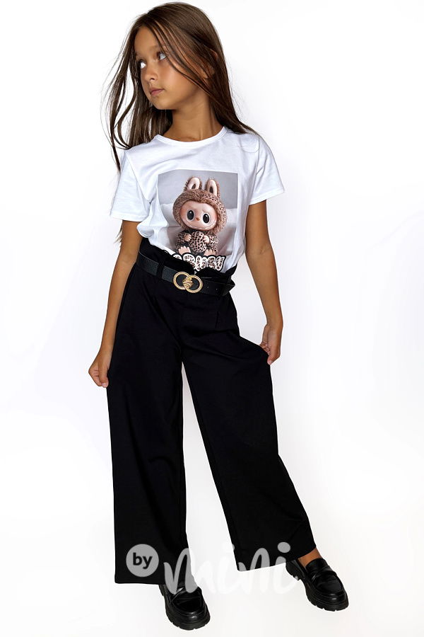 Široké černé kalhoty s páskem