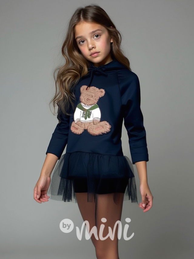 Teddy mikinová hoodie tunika s tylem černá