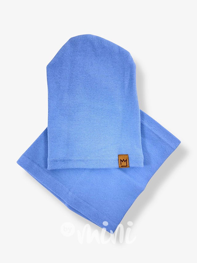 Baby blue žebrovaná houmles čepka s nákrčníkem