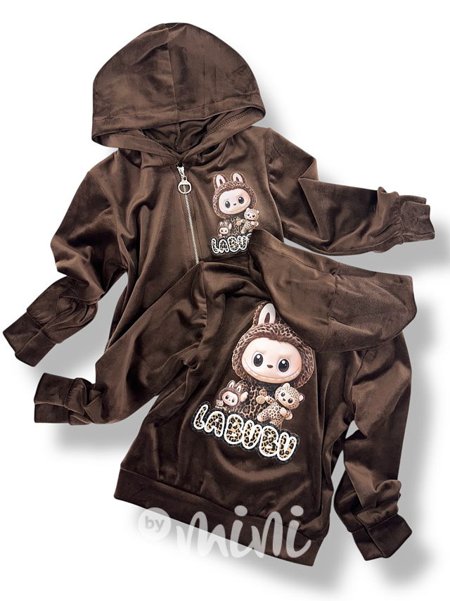 Labubu soft velur mikina leopard čokoládová