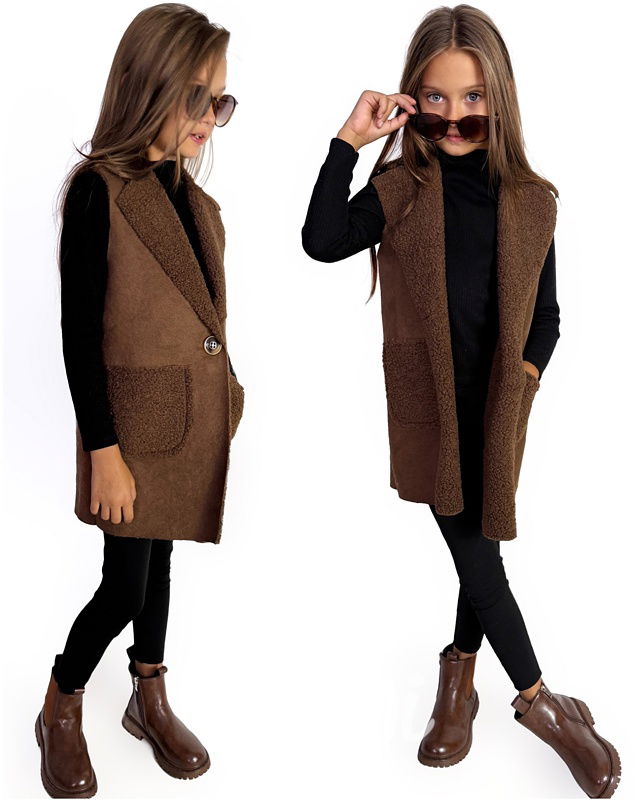 Beránková long vesta chocolate