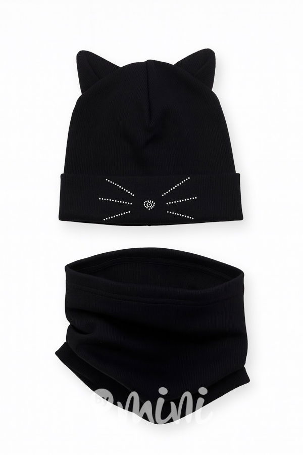 Cat čepice s ouškama + nákrčník BLACK