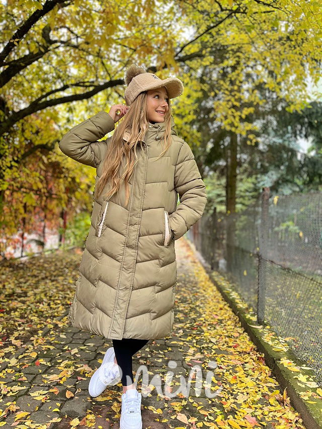 Ultra dlouhý zimní kabát khaki