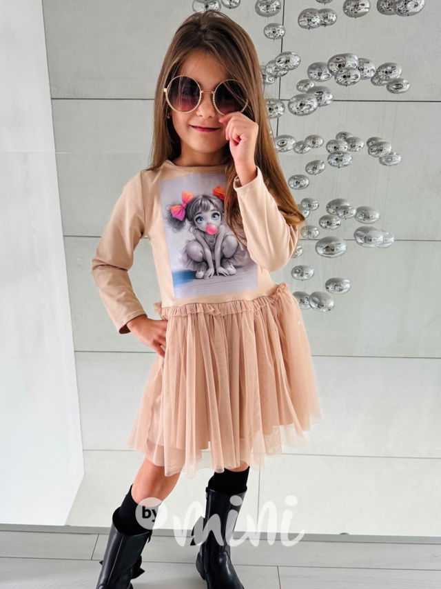 PREMIUM šaty s tylem Bubble béžové