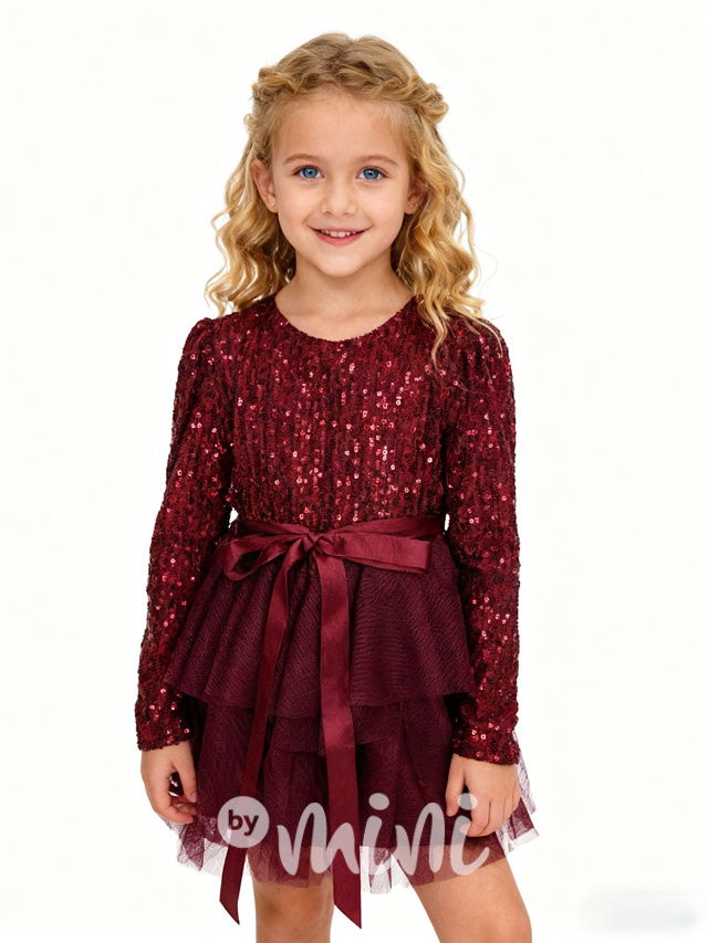 PREMIUM slavnostní šaty s tylem a flitry BORDO