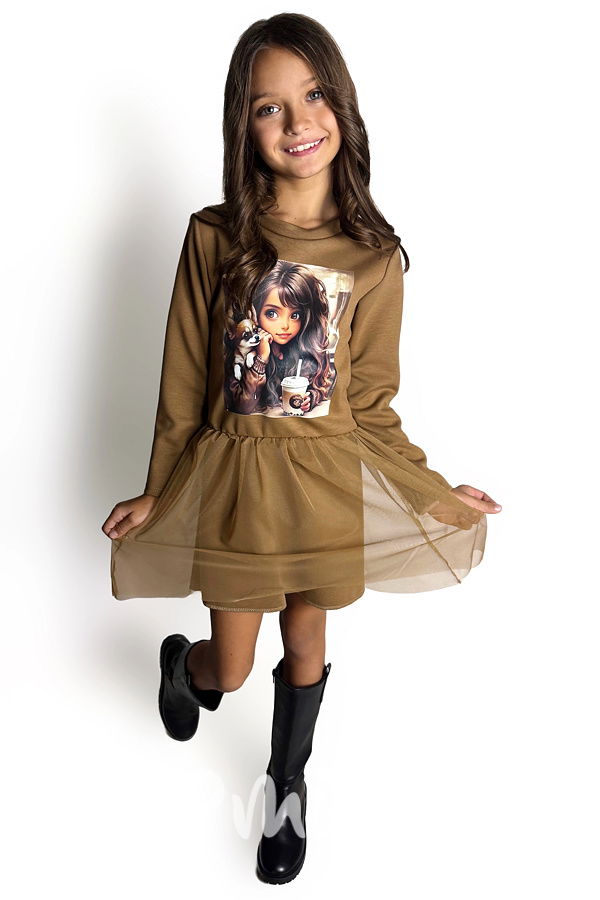 Podzimní šaty GIRL s tylem béžové