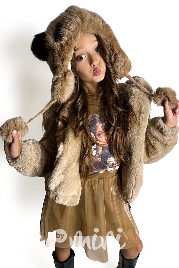 Panda chlupatá čepice hnědá