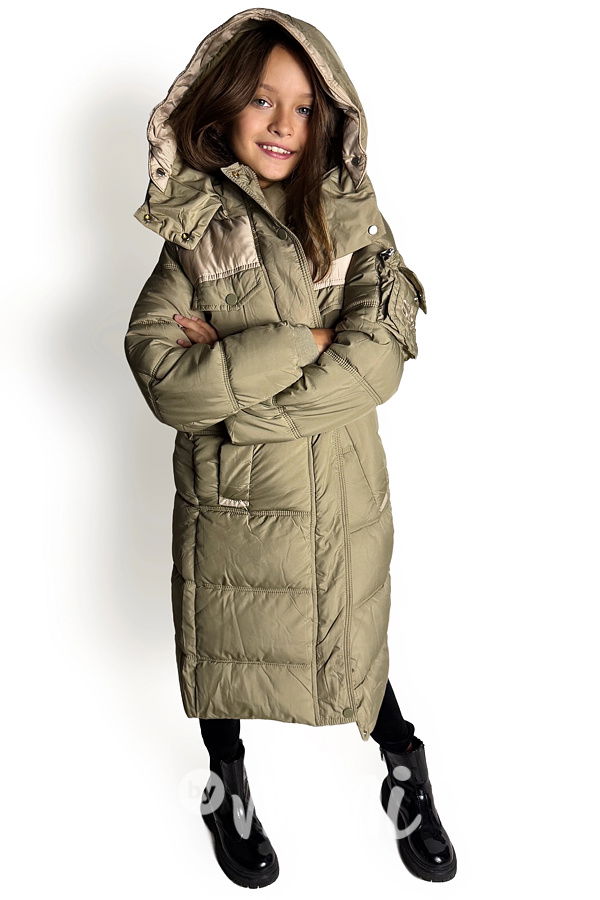 Ultra dlouhý zimní kabát khaki/beige