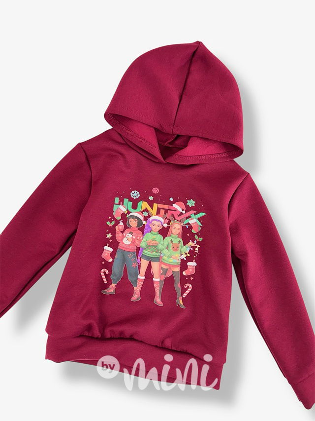 Huntrix zateplená mikina XMAS bordo