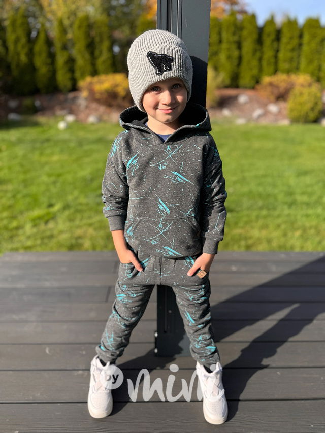 Zateplené šedá mikina tyrkys splash