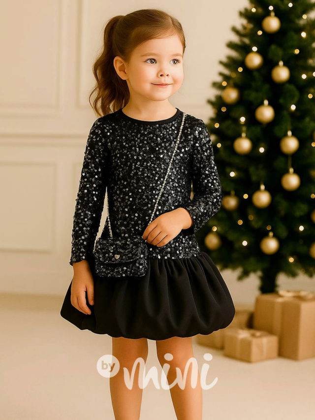 Glam flitr šaty s kabelkou černé