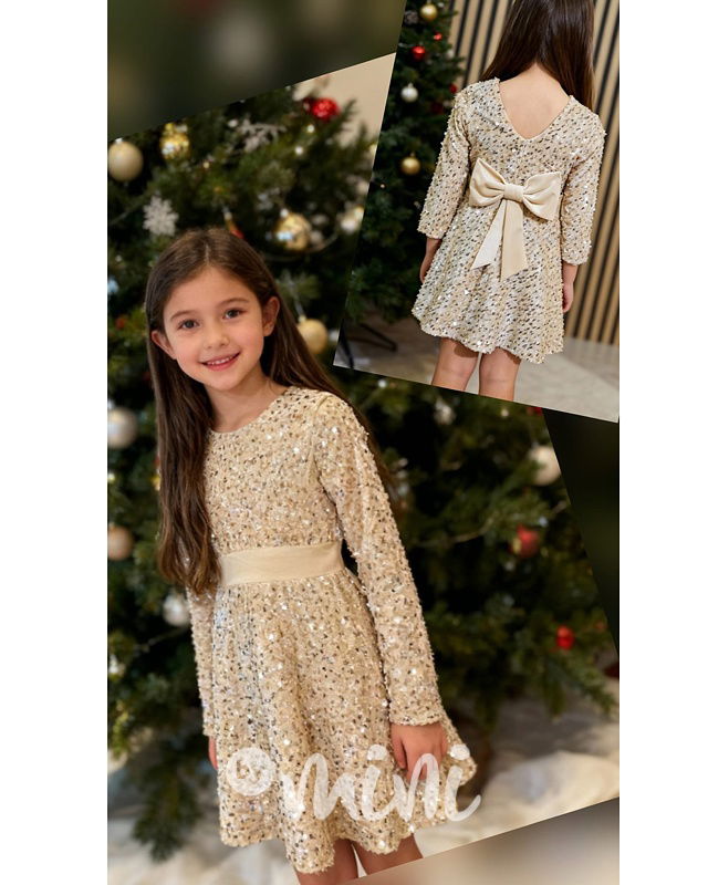 Glamour soft velur šaty s flitry a mašlí GOLD
