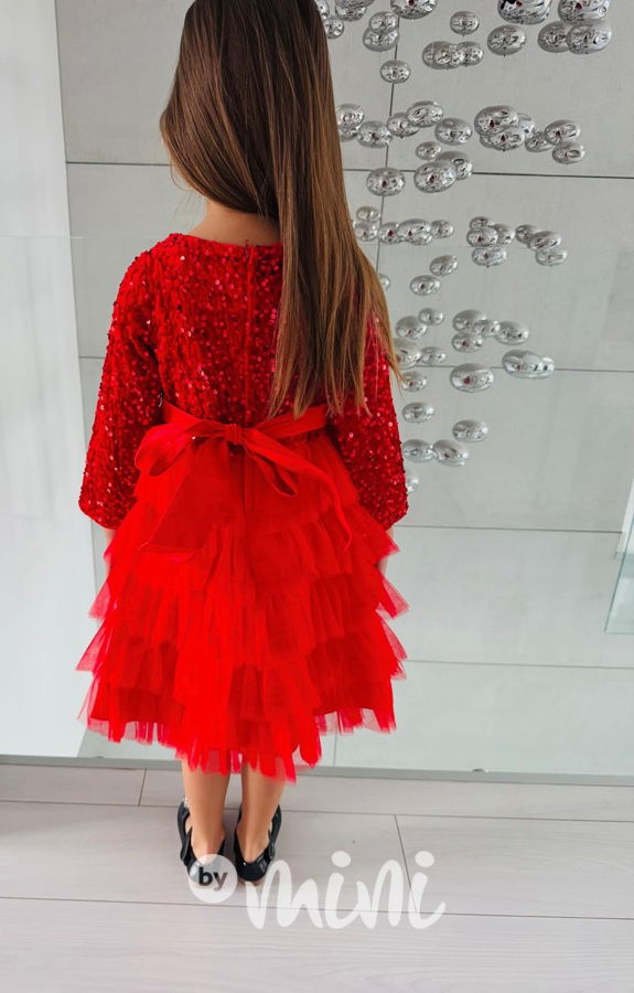 PREMIUM červené flitr šaty s tylem